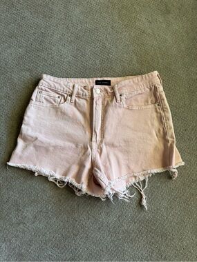 High-Rise Light Pink Frayed Denim Shorts